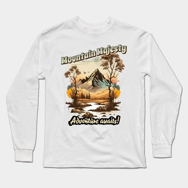 Mountain Majesty Adventure Awaits Long Sleeve T-Shirt by Quotigner